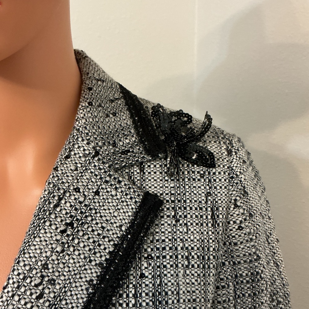 Bergamo Studio Tweed Blazer Jacket Black White Sequin Trim Size 6 - Picture 5 of 13